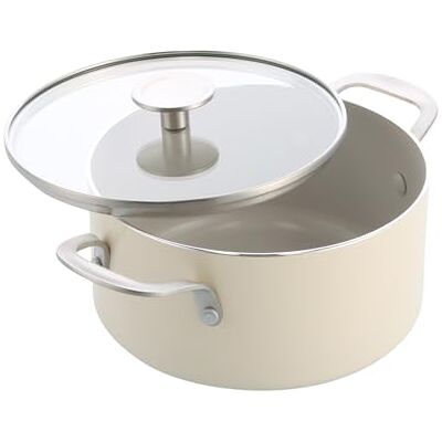 KitchenAid Faitout en aluminium-céramique antiadhésif avec couvercle, 20 cm/3,11 l, sans PFAS, induction, passe au four, crème KitchenAid Faitout en aluminium-céramique antiadhésif avec couvercle, 20 cm/3,11 l, sans PFAS, induction, passe au four, crème