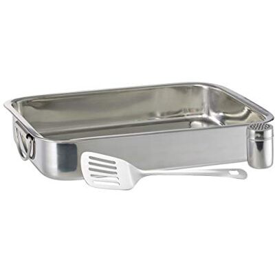 Relaxdays Set de rôtissoire en acier inoxydable avec spatule et arrosoir à fromage Argenté 7 x 38 x 27 cm Relaxdays Set de rôtissoire en acier inoxydable avec spatule et arrosoir à fromage Argenté 7 x 38 x 27 cm