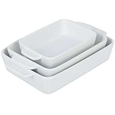 Relaxdays Moule, plats pour cuisson, au four, jeu de 3, en céramique, 3 tailles, carrée, lavable à la machine, blanche Relaxdays Moule, plats pour cuisson, au four, jeu de 3, en céramique, 3 tailles, carrée, lavable à la machine, blanche