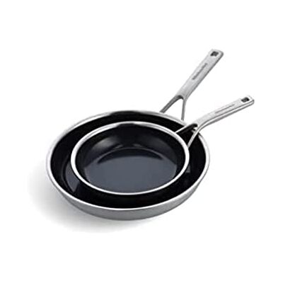 KitchenAid Multi-Ply Lot de poêles à frire en acier inoxydable sans PFAS en céramique anti-adhésive 20 cm et 28 cm à induction Multi Clad, argenté KitchenAid Multi-Ply Lot de poêles à frire en acier inoxydable sans PFAS en céramique anti-adhésive 20 cm et 28 cm à induction Multi Clad, argenté