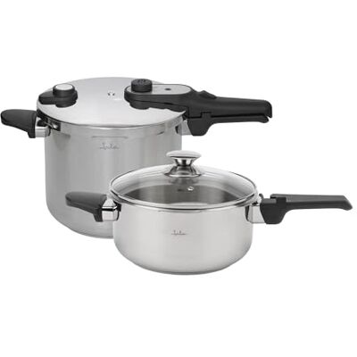 Jata HOGAR HOLL2547 Autocuiseur Express 4L + 7L en acier inoxydable SUS304, induction, 2 niveaux de pression, triple système de sécurité, couvercle en verre, fond diffuseur Jata HOGAR HOLL2547 Autocuiseur Express 4L + 7L en acier inoxydable SUS304, induction, 2 niveaux de pression, triple système de sécurité, couvercle en verre, fond diffuseur