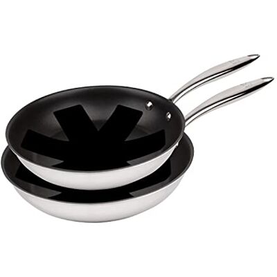 MasterPRO Argent 3-2 poêles antiadhésives de 24 et 28 cm Triple couche en acier inoxydable et aluminium forgé Avec poignée ergonomique Poêle en acier inoxydable Pour tous types de cuisines MasterPRO Argent 3-2 poêles antiadhésives de 24 et 28 cm Triple couche en acier inoxydable et aluminium forgé Avec poignée ergonomique Poêle en acier inoxydable Pour tous types de cuisines