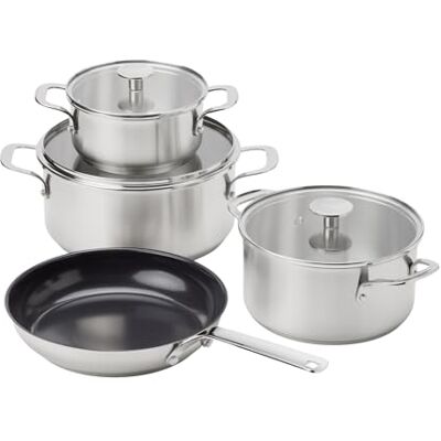 KitchenAid Stainless Steel Sheet acier inoxydable-batterie de cuisine, 4 pièces, 16 cm/20 cm/24 cm faitouts et 24 cm poêle à frire, compatible induction, compatible four, compatible lave-vaisselle KitchenAid Stainless Steel Sheet acier inoxydable-batterie de cuisine, 4 pièces, 16 cm/20 cm/24 cm faitouts et 24 cm poêle à frire, compatible induction, compatible four, compatible lave-vaisselle