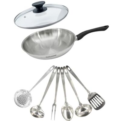 Fackelmann 9445550 Set poêle 28 cm en inox 18/8, Couvercle verre et 6 ustensiles inox, Poêle de cuisson, Poêle tous feux, Poêle induction, Poêle sans PFAS, Acier inoxydable 18/8, Verre, 28 cm Fackelmann 9445550 Set poêle 28 cm en inox 18/8, Couvercle verre et 6 ustensiles inox, Poêle de cuisson, Poêle tous feux, Poêle induction, Poêle sans PFAS, Acier inoxydable 18/8, Verre, 28 cm