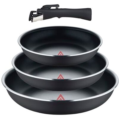 Bergner , Lot de 4 poêles en aluminium pressé avec poignée détachable et point de chaleur, revêtement ILAG Essential, anthracite, compatible avec induction Bergner , Lot de 4 poêles en aluminium pressé avec poignée détachable et point de chaleur, revêtement ILAG Essential, anthracite, compatible avec induction