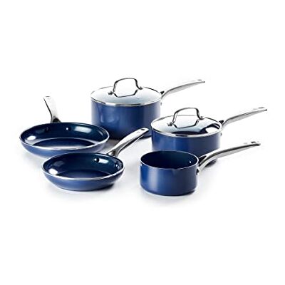 Blue Diamond Cookware Batterie de Cuisine avec Revêtement Antiadhésif en Renforcé avec des Diamants, Set de 7 Poêles et Casseroles, Sans PFAS, Induction, Va au Lave-Vaisselle, Va au Four, Bleu Blue Diamond Cookware Batterie de Cuisine avec Revêtement Antiadhésif en Renforcé avec des Diamants, Set de 7 Poêles et Casseroles, Sans PFAS, Induction, Va au Lave-Vaisselle, Va au Four, Bleu