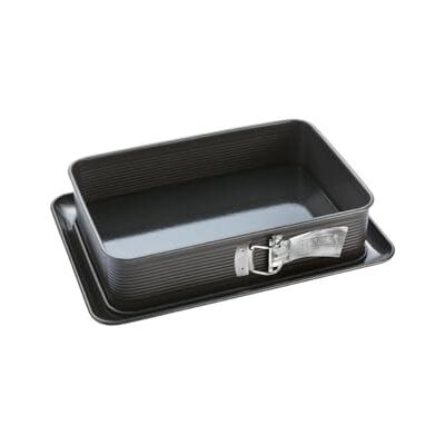 Zenker 7021 Plat à gratin rectangulaire avec charnière, plat à lasagnes, plat four rectangulaire, moule à charnière, moule à gâteaux, Acier, 33 x 22,5 x 7 cm, Noir/Métallique Zenker 7021 Plat à gratin rectangulaire avec charnière, plat à lasagnes, plat four rectangulaire, moule à charnière, moule à gâteaux, Acier, 33 x 22,5 x 7 cm, Noir/Métallique