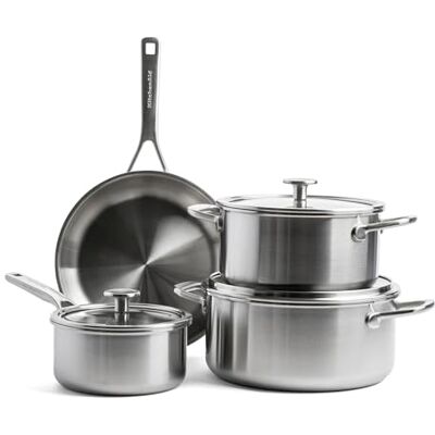 KitchenAid MultiPly 3PLY Stainless Steel PFAS-Free 7-Piece Cookware Pots and Pans Set, Incl Frying Pan, Casseroles, Saucepan, Triply, Multiclad, Induction, Oven Safe up to 220°C, Dishwasher Safe KitchenAid MultiPly 3PLY Stainless Steel PFAS-Free 7-Piece Cookware Pots and Pans Set, Incl Frying Pan, Casseroles, Saucepan, Triply, Multiclad, Induction, Oven Safe up to 220°C, Dishwasher Safe
