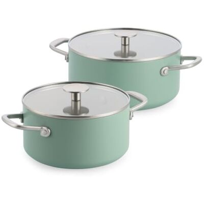 KitchenAid Advanced Forged Aluminium Lot De 2 Faitouts Avec Couvercles, 20 Cm/3,11 L Et 24 Cm/4,91 L, Batterie De Cuisine 4 Pièces, Antiadhésif Céramique Sans PFAS, Induction, Vert Clair KitchenAid Advanced Forged Aluminium Lot De 2 Faitouts Avec Couvercles, 20 Cm/3,11 L Et 24 Cm/4,91 L, Batterie De Cuisine 4 Pièces, Antiadhésif Céramique Sans PFAS, Induction, Vert Clair