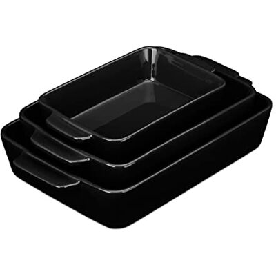 Relaxdays Lot de 3 plats à gratin carrés en céramique pour lasagnes, gratin, tiramisu, passe au lave-vaisselle, noir Relaxdays Lot de 3 plats à gratin carrés en céramique pour lasagnes, gratin, tiramisu, passe au lave-vaisselle, noir