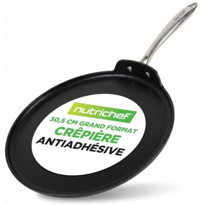 Nutrichef Poêle à Crêpes 30 cm Antiadhésive – Poêle Pancakes et Œufs en Aluminium Anodisé, Bords Bas, Poignée Rivetée Ergonomique, Ustensile de Cuisine pour Cuisinière Nutrichef Poêle à Crêpes 30 cm Antiadhésive – Poêle Pancakes et Œufs en Aluminium Anodisé, Bords Bas, Poignée Rivetée Ergonomique, Ustensile de Cuisine pour Cuisinière