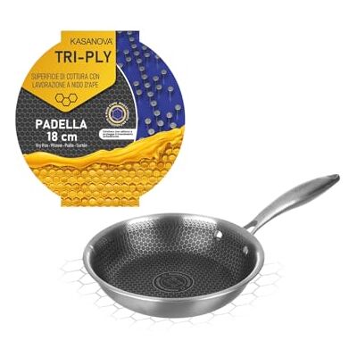 KASANOVA Poêle antiadhésive Tri-ply, Revêtement nid d'abeille, compatible avec le four et tous les types de cuisinières. (20 cm) KASANOVA Poêle antiadhésive Tri-ply, Revêtement nid d'abeille, compatible avec le four et tous les types de cuisinières. (20 cm)