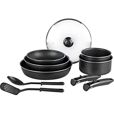 Sitram 712763 Batterie 10 pcs alu noir : 3 poêles Ø20/24/28cm, 2 casseroles Ø16/20cm, 2 ustensiles nylon, 1 couv. verre Ø24cm, 2 manches amovibles Tous feux dont induction Sitram 712763 Batterie 10 pcs alu noir : 3 poêles Ø20/24/28cm, 2 casseroles Ø16/20cm, 2 ustensiles nylon, 1 couv. verre Ø24cm, 2 manches amovibles Tous feux dont induction