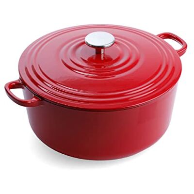 BK Cookware Cocotte en Fonte Émaillée avec Couvercle, adapté à tous les types de cuisinières, induction et four, 28cm / 6.7L, Chili Rouge BK Cookware Cocotte en Fonte Émaillée avec Couvercle, adapté à tous les types de cuisinières, induction et four, 28cm / 6.7L, Chili Rouge