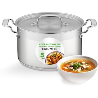 Nutrichef Marmite Faitout Inox 5 QT (4 L) avec Couvercle – Acier Inoxydable 18/8 de Qualité Alimentaire, Grande Casserole Robuste pour Soupe, Ragoût, Grande Marmite -Compatible Induction Nutrichef Marmite Faitout Inox 5 QT (4 L) avec Couvercle – Acier Inoxydable 18/8 de Qualité Alimentaire, Grande Casserole Robuste pour Soupe, Ragoût, Grande Marmite -Compatible Induction