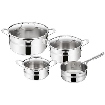Rowenta Tefal Jamie Oliver Cook Smart Batterie de cuisine en 7 pièces Inox Batterie de cuisine inox compatible induction Couvercles égouttoirs et graduations pour cuisiner avec précision Rowenta Tefal Jamie Oliver Cook Smart Batterie de cuisine en 7 pièces Inox Batterie de cuisine inox compatible induction Couvercles égouttoirs et graduations pour cuisiner avec précision
