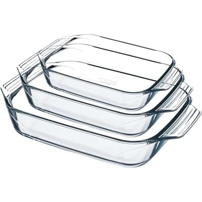 Pyrex -8023510 Lot de 3 Plats à Four en Verre Verre Borosilicate Extrême Résistance Fabriqué en France Pyrex -8023510 Lot de 3 Plats à Four en Verre Verre Borosilicate Extrême Résistance Fabriqué en France