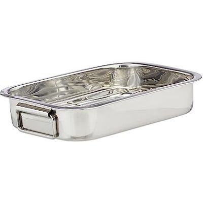 Relaxdays Plateau de four avec poignées et grille, acier inoxydable, argenté, taille S Relaxdays Plateau de four avec poignées et grille, acier inoxydable, argenté, taille S
