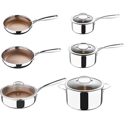 MasterPRO GIRO Batterie de cuisine hybride à 3 couches en acier inoxydable revêtement antiadhésif ILAG structure résistante aux rayures compatible avec l'induction et le four sans PFAS/PFOA MasterPRO GIRO Batterie de cuisine hybride à 3 couches en acier inoxydable revêtement antiadhésif ILAG structure résistante aux rayures compatible avec l'induction et le four sans PFAS/PFOA