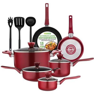 Nutrichef Ensemble de Batterie de Cuisine Antiadhésive, Ensemble d’ Ustensils de Cuisine, Avec Casserole a Sauce, Poêles, Marmites, Casserole, Couvercles, Louche, Fourchette, Passoire Nutrichef Ensemble de Batterie de Cuisine Antiadhésive, Ensemble d’ Ustensils de Cuisine, Avec Casserole a Sauce, Poêles, Marmites, Casserole, Couvercles, Louche, Fourchette, Passoire