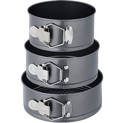 Relaxdays Lot moules à charnière, 3 Plats Ronds, diamètre:14, 16, 18 cm, Acier Inoxydable, antiadhésifs, Anthracite Relaxdays Lot moules à charnière, 3 Plats Ronds, diamètre:14, 16, 18 cm, Acier Inoxydable, antiadhésifs, Anthracite