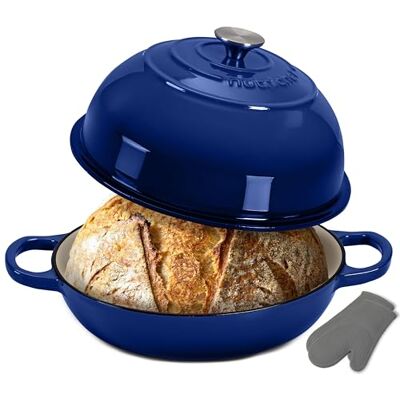 NutriChef Four à Pain en Fonte Émaillée avec Couvercle Dôme – Cocotte Dutch Oven 26 cm pour Pain au Levain, Pain Artisanal, Ragoût, Cuisson Vapeur, Four 260 °C, Compatible Induction, Gants Silicone NutriChef Four à Pain en Fonte Émaillée avec Couvercle Dôme – Cocotte Dutch Oven 26 cm pour Pain au Levain, Pain Artisanal, Ragoût, Cuisson Vapeur, Four 260 °C, Compatible Induction, Gants Silicone