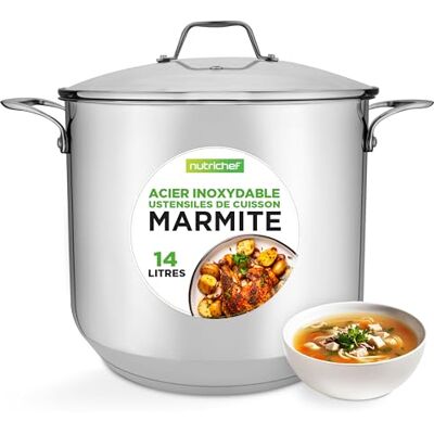NutriChef Marmite-Faitout Inox-14 Litres- 18-8 Qualité Alimentaire Résistant Tous Feux-Induction-Grand- Faitout-Grande Marmite avec Couvercle Transparent, Compatible Lave-Vaisselle NutriChef Marmite-Faitout Inox-14 Litres- 18-8 Qualité Alimentaire Résistant Tous Feux-Induction-Grand- Faitout-Grande Marmite avec Couvercle Transparent, Compatible Lave-Vaisselle