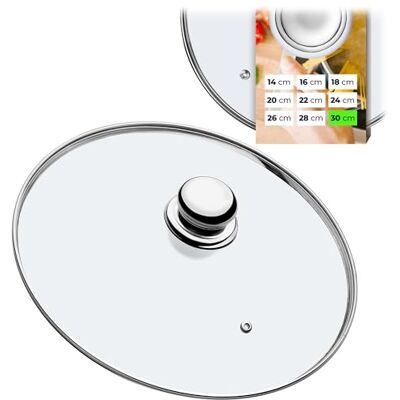 KADAX Couvercle en verre avec poignée en acier, résistant à la chaleur pour casseroles ⌀14-30cm, trou de vapeur, universel en différentes tailles (30cm) KADAX Couvercle en verre avec poignée en acier, résistant à la chaleur pour casseroles ⌀14-30cm, trou de vapeur, universel en différentes tailles (30cm)
