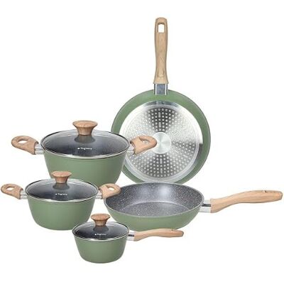 Tognana Stone Sage, batterie de casseroles et casseroles 8 pièces, aluminium, vert Tognana Stone Sage, batterie de casseroles et casseroles 8 pièces, aluminium, vert