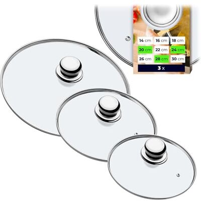 KADAX Lot de couvercles universels en verre avec poignée, résistants à la chaleur, de différentes tailles, pour casserole, poêle (20 + 24 + 28 cm, poignée en métal) KADAX Lot de couvercles universels en verre avec poignée, résistants à la chaleur, de différentes tailles, pour casserole, poêle (20 + 24 + 28 cm, poignée en métal)
