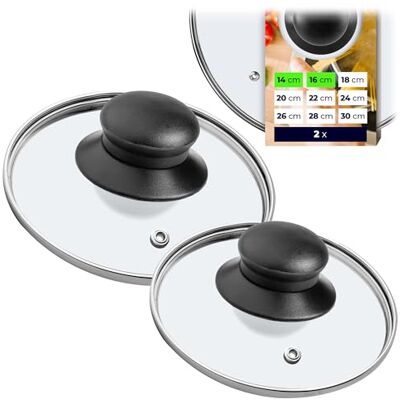 KADAX Lot de 2 couvercles en verre Diamètre : 16 et 14 cm Résistants à la chaleur Universels Avec poignée Économise de l'espace dans la cuisine KADAX Lot de 2 couvercles en verre Diamètre : 16 et 14 cm Résistants à la chaleur Universels Avec poignée Économise de l'espace dans la cuisine