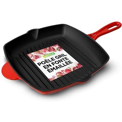 NutriChef Poêle à Steak en Fonte Émaillée de 28 cm Poêle Grill en Fonte -Sauteuse Carrée avec Évacuation- Compatible avec Tous les Types de Cuisinières-Parfaites Marques de Gril NutriChef Poêle à Steak en Fonte Émaillée de 28 cm Poêle Grill en Fonte -Sauteuse Carrée avec Évacuation- Compatible avec Tous les Types de Cuisinières-Parfaites Marques de Gril