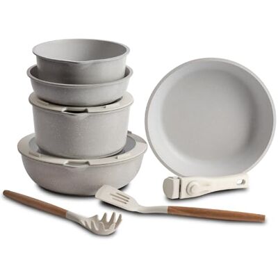 Bergner Click&Cook Batterie de Cuisine avec Poignée Amovible 2 Poêles, 2 Casseroles, 1 Friteuse, 2 Couvercles et 2 Ustensiles de Cuisine Fabriqué en Fonte d'Aluminium Revêtement Antiadhésif en Bergner Click&Cook Batterie de Cuisine avec Poignée Amovible 2 Poêles, 2 Casseroles, 1 Friteuse, 2 Couvercles et 2 Ustensiles de Cuisine Fabriqué en Fonte d'Aluminium Revêtement Antiadhésif en