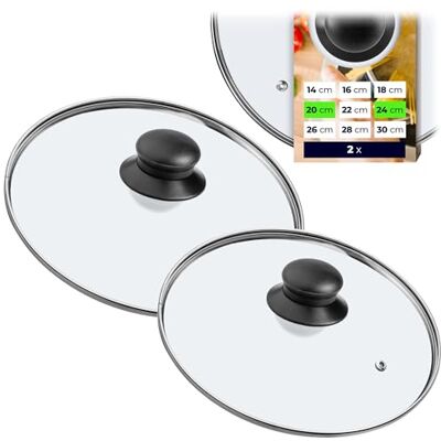 KADAX Lot de couvercles en verre, diamètre : 14 à 30 cm, résistants à la chaleur, pour casserole, poêle, poêle avec poignée en plastique, universels (24 + 20 cm) KADAX Lot de couvercles en verre, diamètre : 14 à 30 cm, résistants à la chaleur, pour casserole, poêle, poêle avec poignée en plastique, universels (24 + 20 cm)