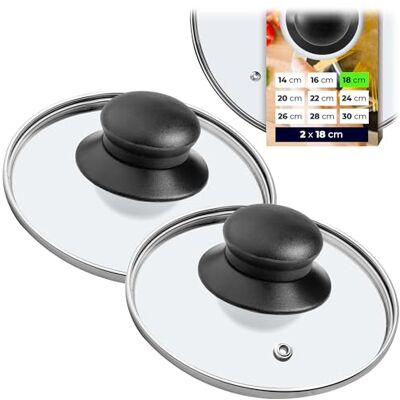 KADAX Lot de 2 couvercles en verre, couvercles de casserole Ø18 cm, résistants à la chaleur, avec poignée, couvercles universels pour poêles et casseroles, cuisson à vue et protection KADAX Lot de 2 couvercles en verre, couvercles de casserole Ø18 cm, résistants à la chaleur, avec poignée, couvercles universels pour poêles et casseroles, cuisson à vue et protection