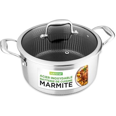 NutriChef Faitout Inox 5L avec Couvercle en Verre – Revêtement Antiadhésif DAKIN, Cuisson Triply, Motif Antirayures Nid d’Abeille NutriChef Faitout Inox 5L avec Couvercle en Verre – Revêtement Antiadhésif DAKIN, Cuisson Triply, Motif Antirayures Nid d’Abeille