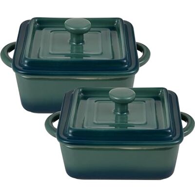 Bergner Lot de 4 mini casseroles en grès Avec couvercle vert Excalibur Convient pour le four - Bergner Lot de 4 mini casseroles en grès Avec couvercle vert Excalibur Convient pour le four -