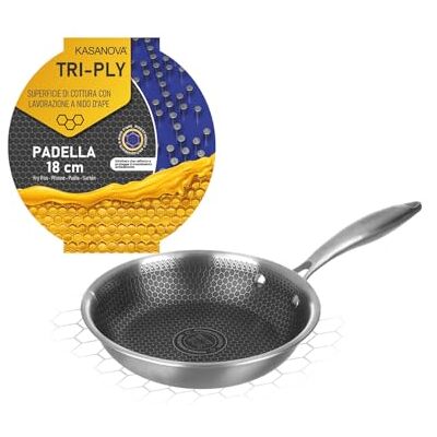 KASANOVA Poêle antiadhésive Tri-ply, Revêtement nid d'abeille, compatible avec le four et tous les types de cuisinières. (18 cm) KASANOVA Poêle antiadhésive Tri-ply, Revêtement nid d'abeille, compatible avec le four et tous les types de cuisinières. (18 cm)