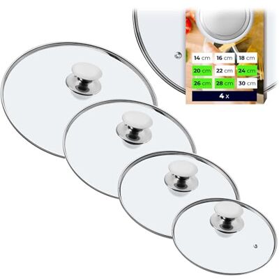 KADAX Lot de couvercles universels en verre avec poignée, résistants à la chaleur, de différentes tailles, pour casserole, poêle, 20, 24, 26 et 28 cm, poignée argentée KADAX Lot de couvercles universels en verre avec poignée, résistants à la chaleur, de différentes tailles, pour casserole, poêle, 20, 24, 26 et 28 cm, poignée argentée