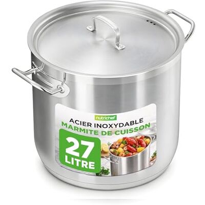 NutriChef Marmite Inox 30 QT (27 L) avec Couvercle – Faitout Acier Inoxydable 18/8 Grande Capacité – Marmite à Soupe Tous Feux dont Induction NutriChef Marmite Inox 30 QT (27 L) avec Couvercle – Faitout Acier Inoxydable 18/8 Grande Capacité – Marmite à Soupe Tous Feux dont Induction