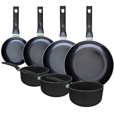 Fackelmann 9431150 Ensemble de 4 poêles de 16, 20, 24 et 28 cm et 3 casseroles 16 18 et 20 cm, revêtement céramique antiadhésif sans PFAS, tous feux, induction, Aluminium, Noir, Vert Fackelmann 9431150 Ensemble de 4 poêles de 16, 20, 24 et 28 cm et 3 casseroles 16 18 et 20 cm, revêtement céramique antiadhésif sans PFAS, tous feux, induction, Aluminium, Noir, Vert