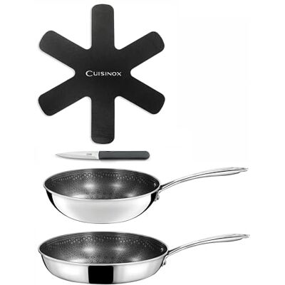 Cuisinox Virtuo Set cuisson et coutellerie Fond triply, revêtement antiadhérent Compatible tous feux dont induction Finition satinée Sans PFOA et PFAS Made in France Cuisinox Virtuo Set cuisson et coutellerie Fond triply, revêtement antiadhérent Compatible tous feux dont induction Finition satinée Sans PFOA et PFAS Made in France