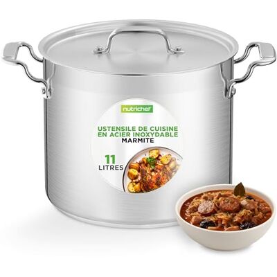 NutriChef Marmite en Acier Inoxydable de 11 L Grande Marmite en Acier Inoxydable de Qualité Alimentaire 18/8 pour Ragoût, Mijoté, Soupe, Comprend un Couvercle, Lavable au Lave-vaisselle NutriChef Marmite en Acier Inoxydable de 11 L Grande Marmite en Acier Inoxydable de Qualité Alimentaire 18/8 pour Ragoût, Mijoté, Soupe, Comprend un Couvercle, Lavable au Lave-vaisselle
