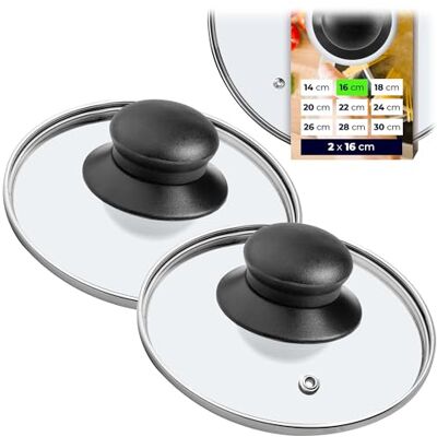 KADAX Lot de 2 couvercles en verre de 16 cm de diamètre Résistants à la chaleur Avec poignée Idéaux pour la cuisine quotidienne KADAX Lot de 2 couvercles en verre de 16 cm de diamètre Résistants à la chaleur Avec poignée Idéaux pour la cuisine quotidienne