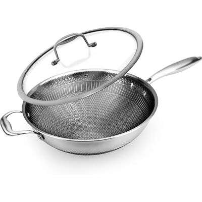 NutriChef -Wok 30 cm, Poêle wok en Acier Inoxydable, Couvercle en Verre, Revêtement Antiadhésif, Résistant aux Rayures,Pour Induction, Gaz, Electricité et Céramique NutriChef -Wok 30 cm, Poêle wok en Acier Inoxydable, Couvercle en Verre, Revêtement Antiadhésif, Résistant aux Rayures,Pour Induction, Gaz, Electricité et Céramique