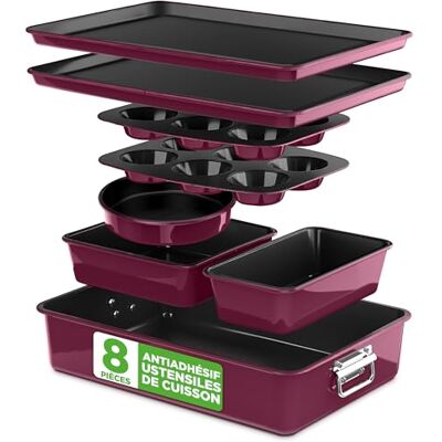 NutriChef Ensemble de Moules à Pâtisserie Antiadhésifs Empilables en 8 Pièces Ensemble de Plaques de Cuisson Sans PFOA, PFOS, PTFE avec Revêtement Antiadhésif- Kit de Pâtisserie (Prune) NutriChef Ensemble de Moules à Pâtisserie Antiadhésifs Empilables en 8 Pièces Ensemble de Plaques de Cuisson Sans PFOA, PFOS, PTFE avec Revêtement Antiadhésif- Kit de Pâtisserie (Prune)