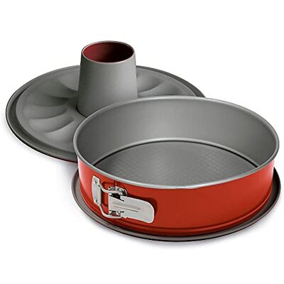 Guardini Rossana 2.0, Moule à charnière 2 Fonds 28 cm, acier avec revêtement antiadhésif, fond anti-goutte, couleur rouge et gris Guardini Rossana 2.0, Moule à charnière 2 Fonds 28 cm, acier avec revêtement antiadhésif, fond anti-goutte, couleur rouge et gris