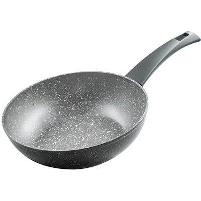 Zanetti Poêle wok à induction Durapietra, 24 cm, poêle wok antiadhésive adaptée également à l'induction, diamètre 24 cm, couleur grise Zanetti Poêle wok à induction Durapietra, 24 cm, poêle wok antiadhésive adaptée également à l'induction, diamètre 24 cm, couleur grise