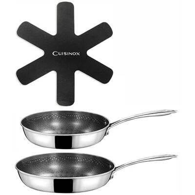 Cuisinox Virtuo 2 poêles feutrine de protection Fond triply, revêtement antiadhérent Compatible tous feux dont induction Finition satinée Sans PFOA et PFAS Made in France Cuisinox Virtuo 2 poêles feutrine de protection Fond triply, revêtement antiadhérent Compatible tous feux dont induction Finition satinée Sans PFOA et PFAS Made in France