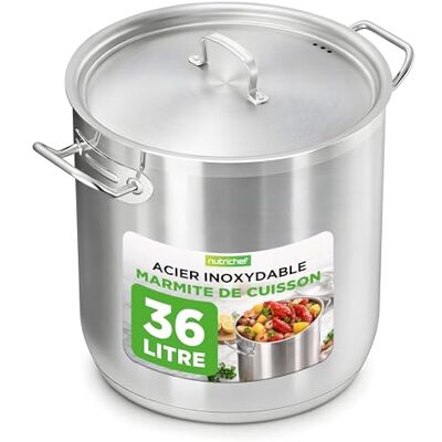 NutriChef Marmite en Acier Inoxydable 36 L Marmite Induction avec Couvercle et Poignées Rivetées Solides, Distribution Uniforme de la Chaleur, Compatible avec la Plupart des Plaques de Cuisson NutriChef Marmite en Acier Inoxydable 36 L Marmite Induction avec Couvercle et Poignées Rivetées Solides, Distribution Uniforme de la Chaleur, Compatible avec la Plupart des Plaques de Cuisson